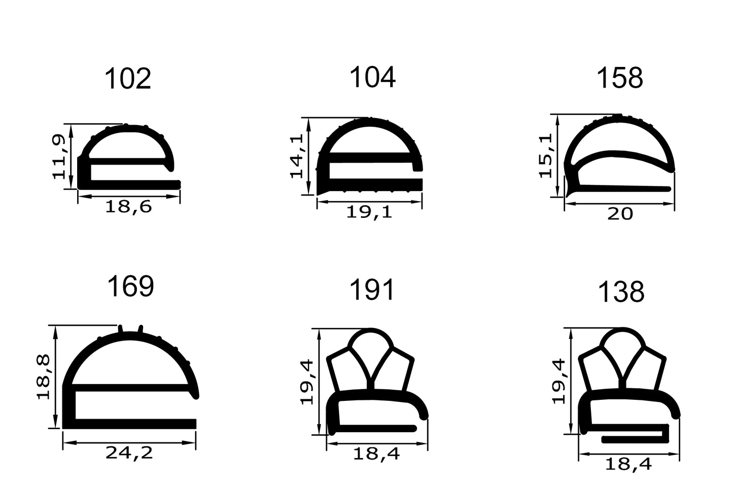 Magnetdichtung - Profil klein b inkl. Magnetband - Länge: 2500mm