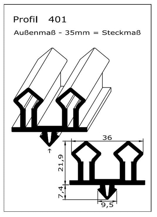Profil ohne Magnet - Profil 401 - Länge: 2100mm