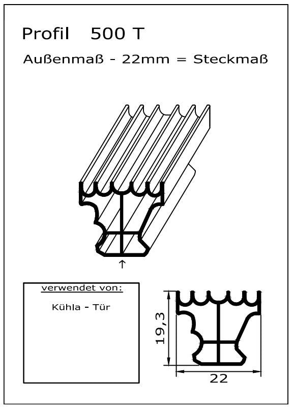 Profil ohne Magnet - Profil 500T - Länge: 2500mm - Dichtungen030