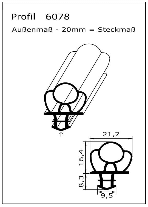 Profil ohne Magnet - Profil 6078 - Länge: 2000mm