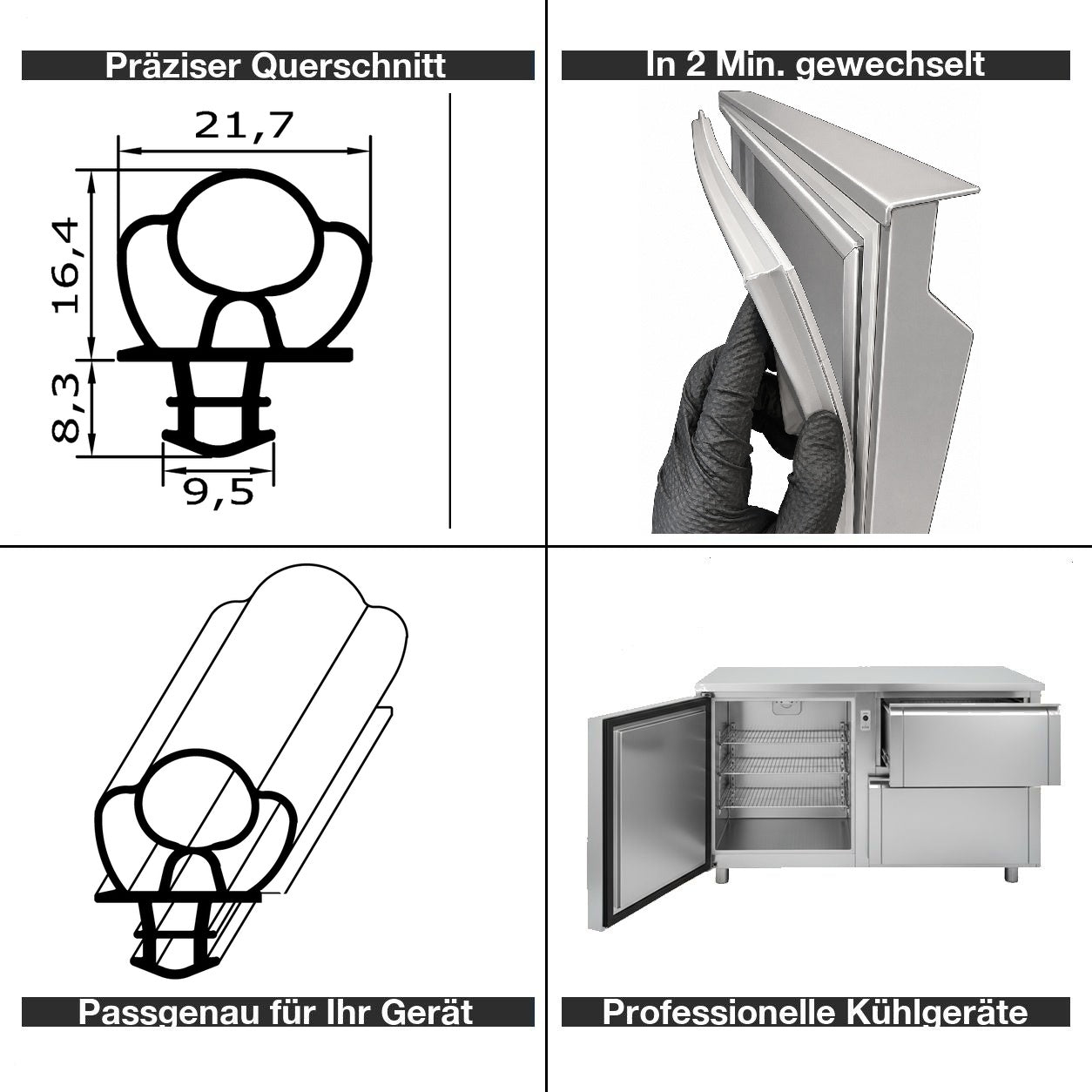 Profil ohne Magnet - Profil 6078 - Länge - Kühlschrankdichtung Querschnitt