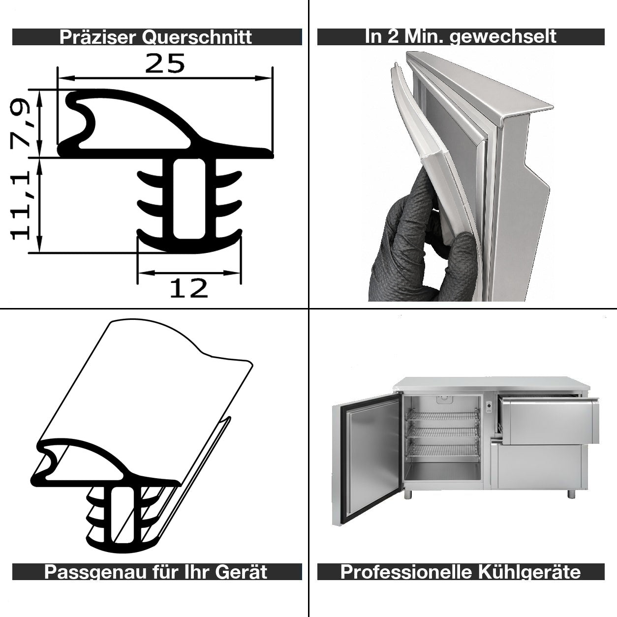 Profil ohne Magnet - Profil 301 - Länge - Kühlschrankdichtung Querschnitt