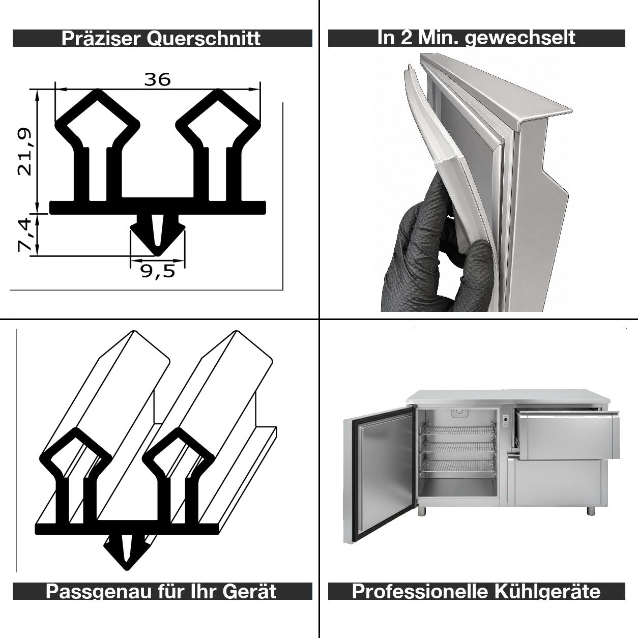 Profil ohne Magnet - Profil 401 - Länge - Kühlschrankdichtung Querschnitt