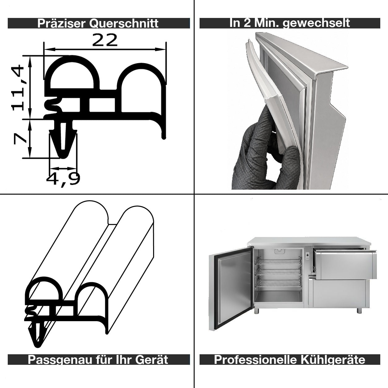 Profil ohne Magnet - Profil 303 - Länge - Kühlschrankdichtung Querschnitt
