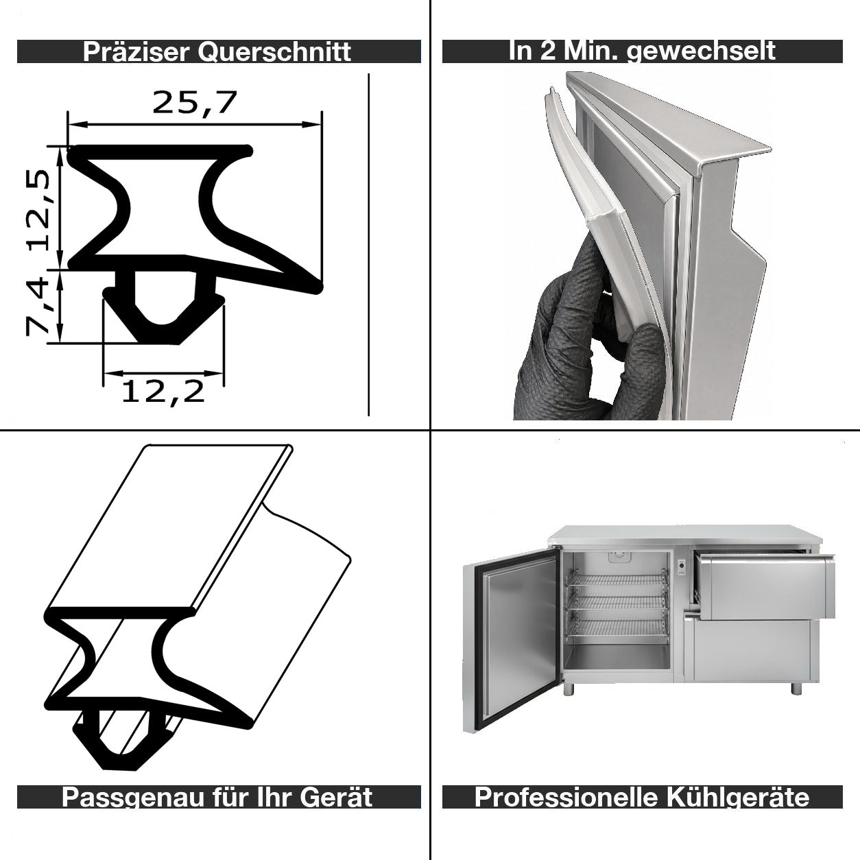 Profil ohne Magnet - Profil 2172 - Länge - Kühlschrankdichtung Querschnitt
