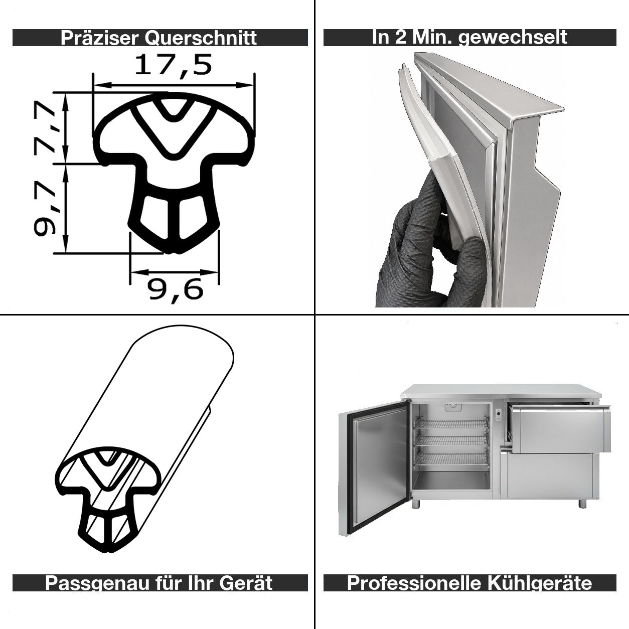 Profil ohne Magnet - Profil 193 - Länge - Kühlschrankdichtung Querschnitt