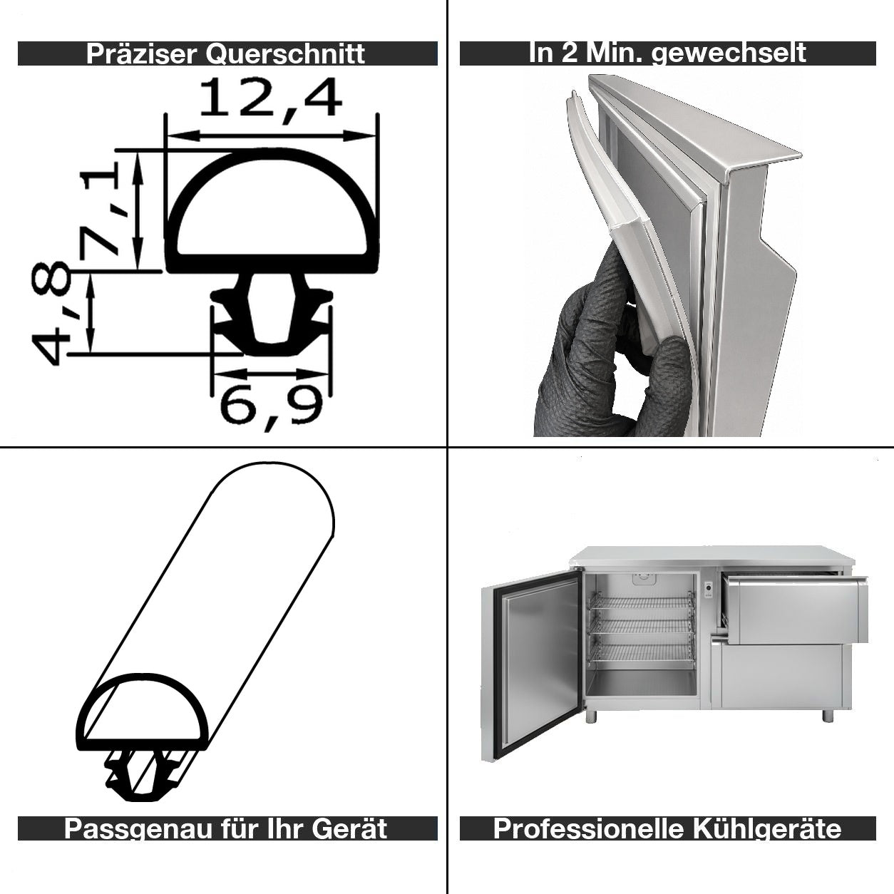 Profil ohne Magnet - Profil 194 - Länge - Kühlschrankdichtung Querschnitt