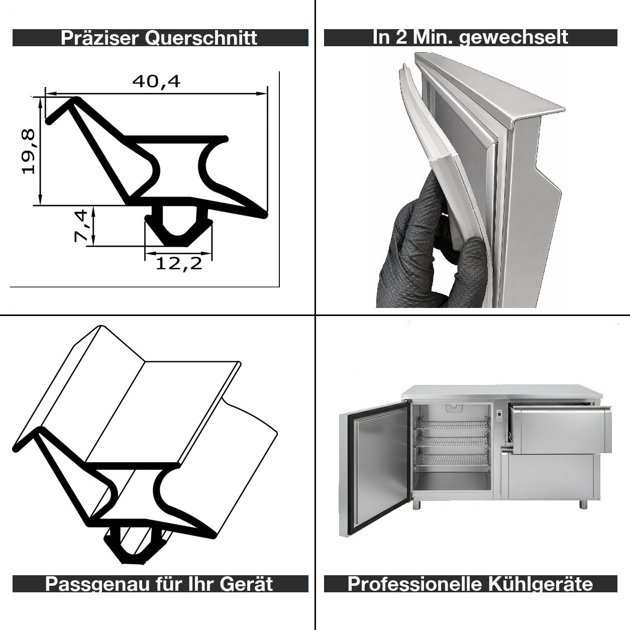Profil ohne Magnet - Profil 2173 - Länge - Kühlschrankdichtung Querschnitt
