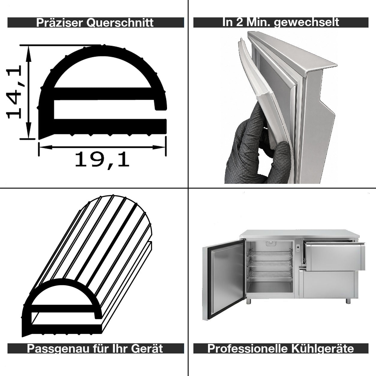 Profil ohne Magnet - Profil 104 - Länge - Kühlschrankdichtung Querschnitt