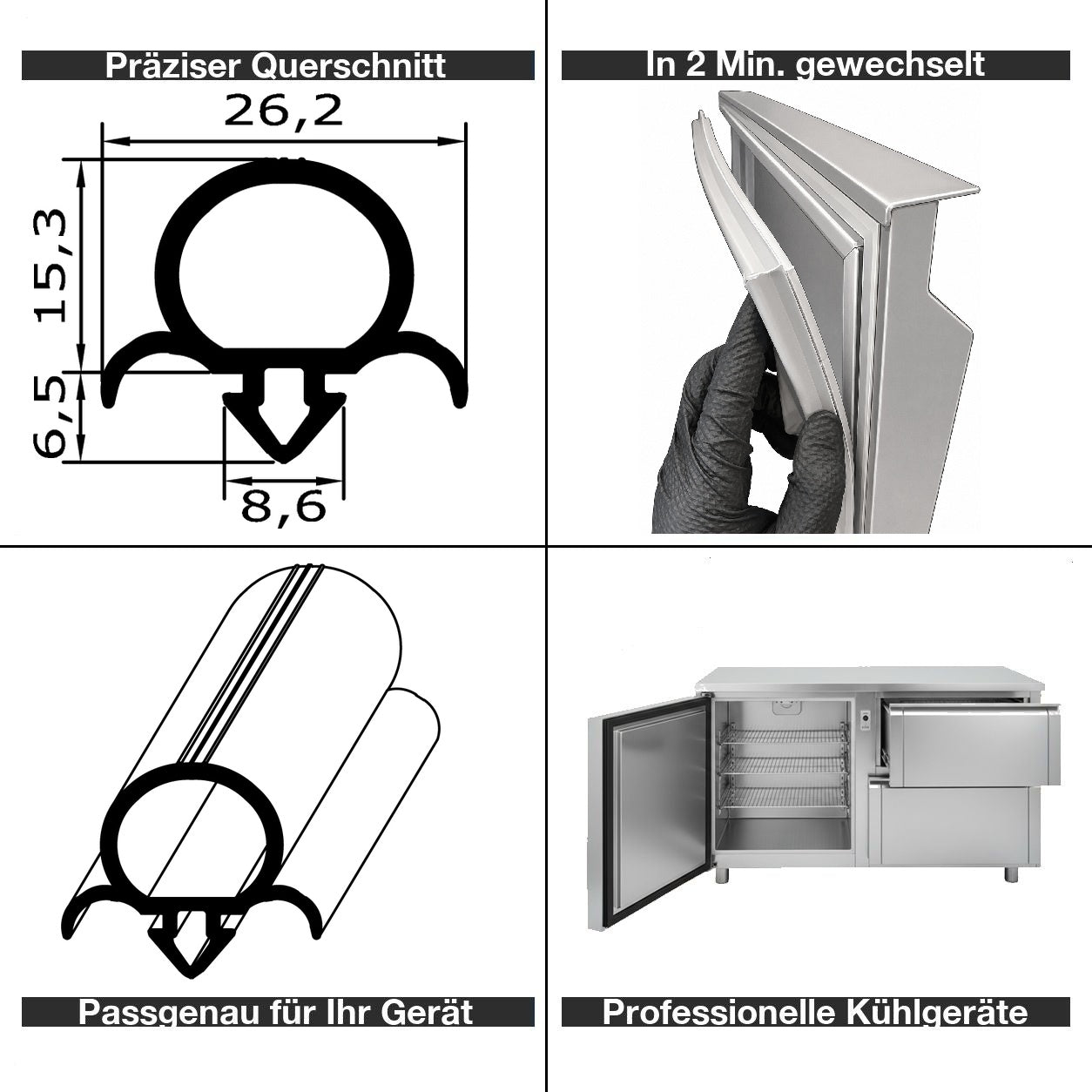 Profil ohne Magnet - Profil 192 - Länge - Kühlschrankdichtung Querschnitt