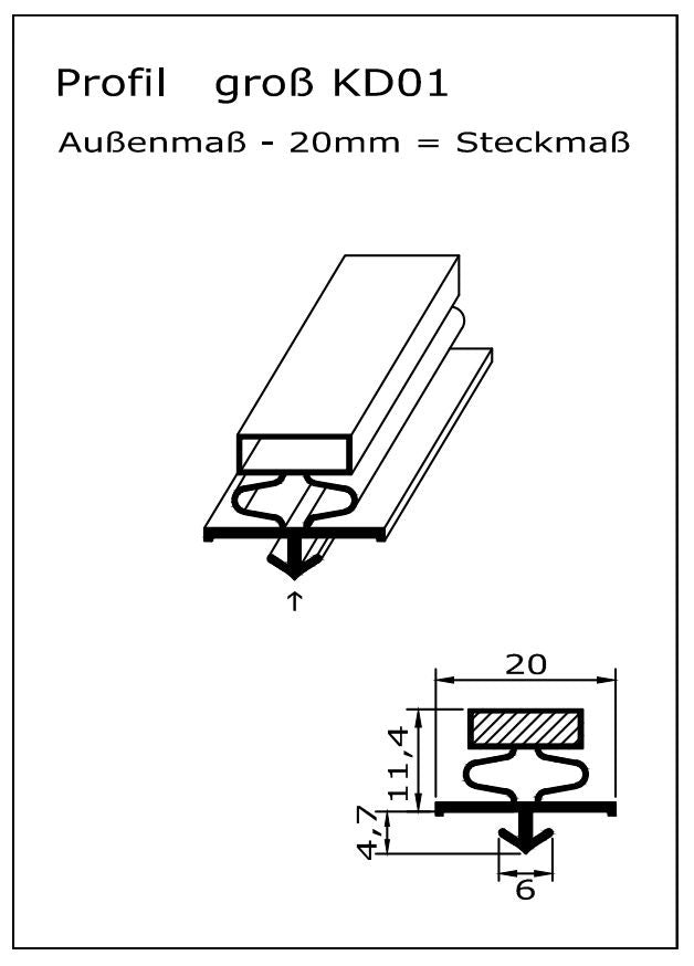 Magnetic seal - profile KD01 incl. magnetic tape - length: 2000mm
