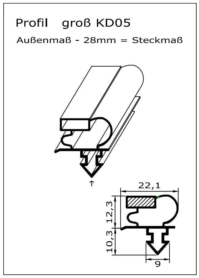 Magnetic seal profile large KD05 2500mm incl. magnetic tape refrigerator seal