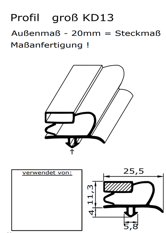Magnetdichtung - Profil KD13 inkl. Magnetband - auf Maß - Dichtungen030