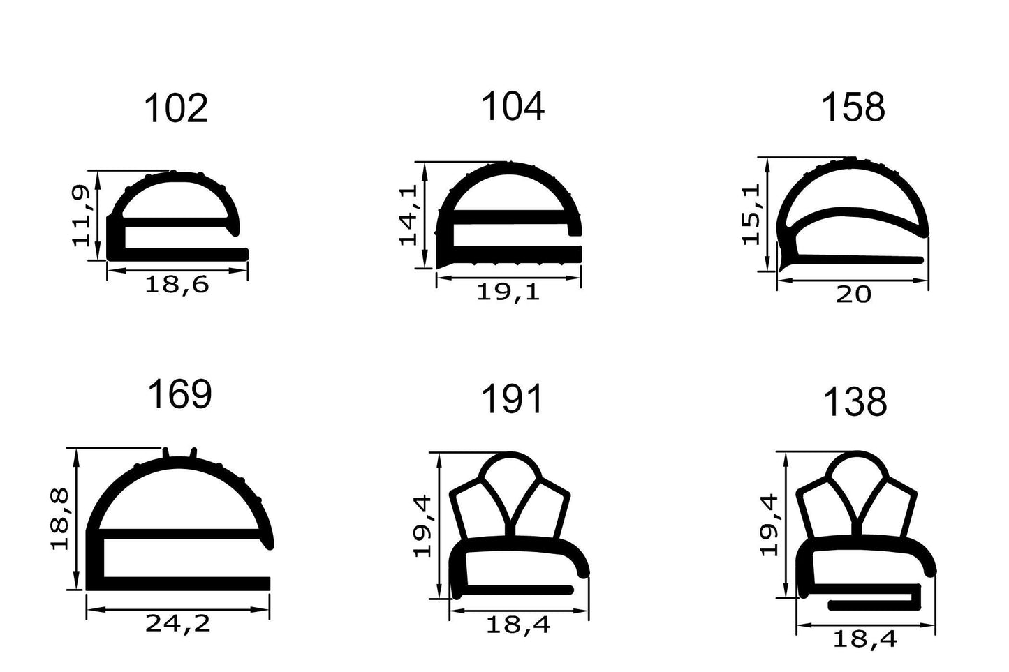 Magnetdichtung - Profil groß A inkl. Magnetband - Länge: 2500mm.