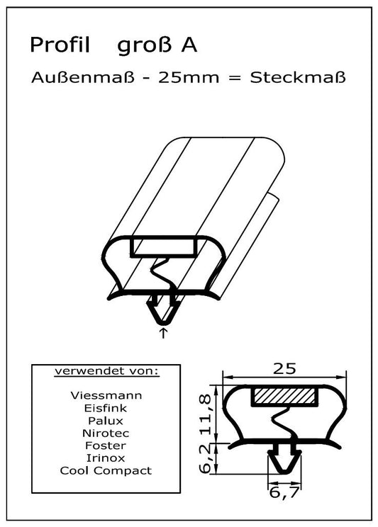 Magnetdichtung - Profil groß A inkl. Magnetband - Länge: 2500mm.