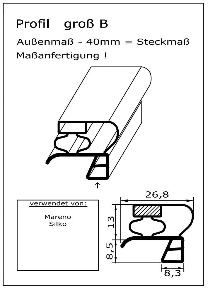 Magnetdichtung - Profil groß B inkl. Magnetband - Länge: 2000mm