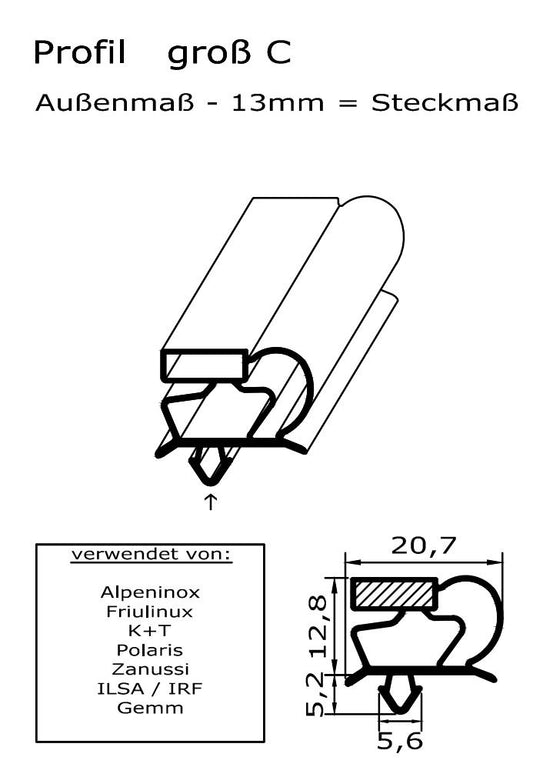 Magnetdichtung - Profil groß C inkl. Magnetband - Länge: 2500mm