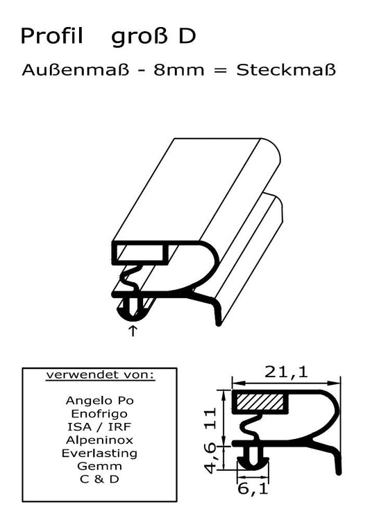 Magnetdichtung - Profil groß D inkl. Magnetband - Länge: 2000mm