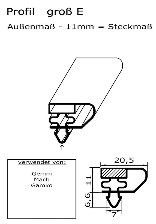 Magnetdichtung - Profil groß E inkl. Magnetband - Länge: 2000mm