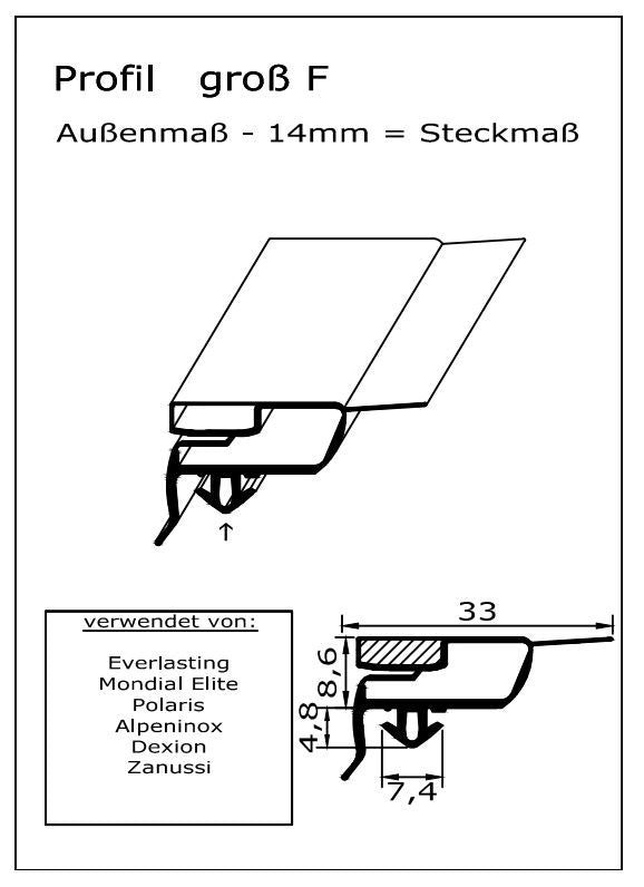 Perfil de junta magnética grande F 1800 mm, incluye junta de cinta magnética para frigorífico