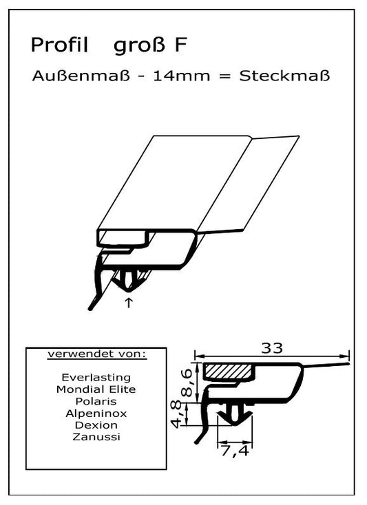 Magnetdichtung - Profil groß F inkl. Magnetband - Länge: 1800mm