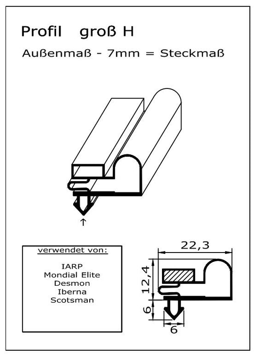 Magnetdichtung - Profil groß H inkl. Magnetband - Länge: 2000mm
