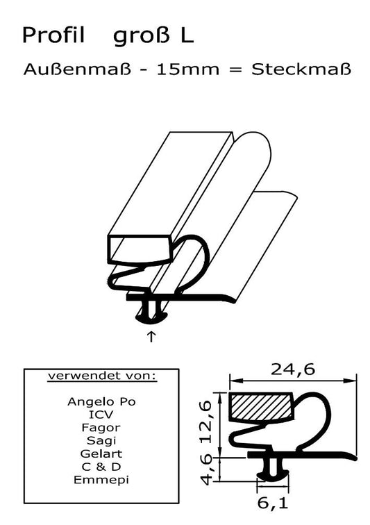 Magnetdichtung - Profil groß L inkl. Magnetband - Länge: 2000mm