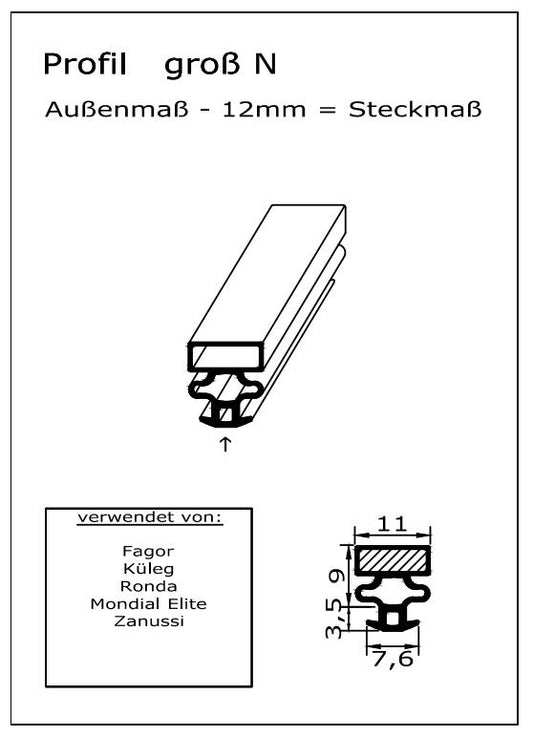 Magnetdichtung - Profil groß N inkl. Magnetband - Länge: 2000mm